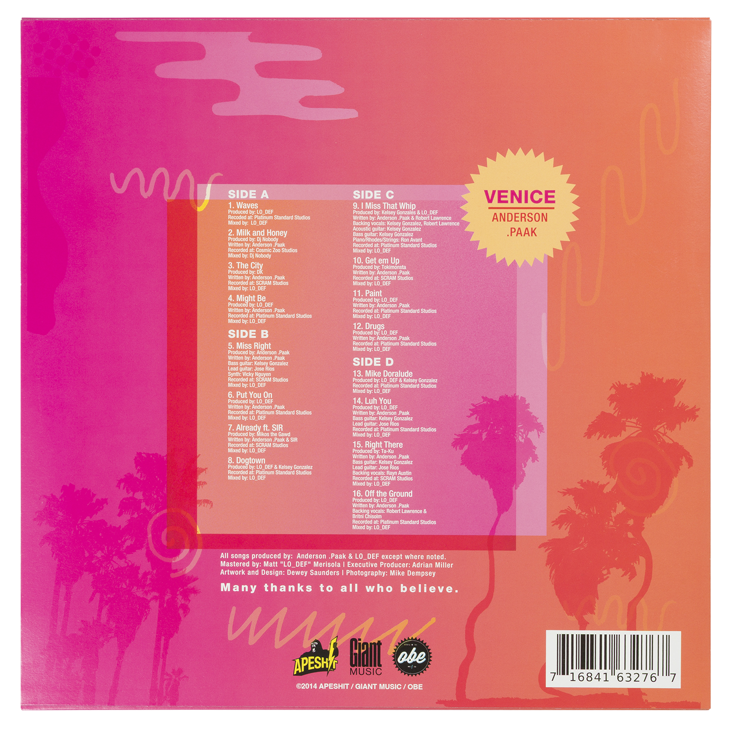 新品 Anderson .Paak / Venice 2LP レコード VENICE PICTURE DISC 2LP VINYL (10TH ANNIVERSARY EDITION