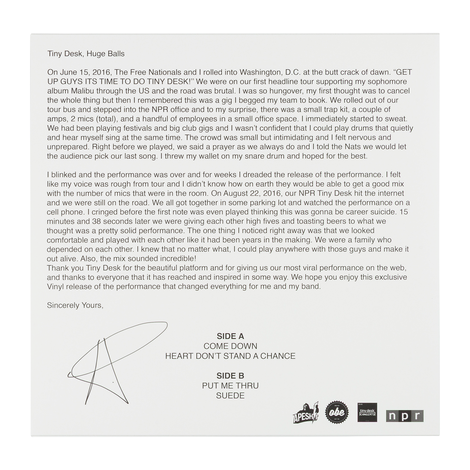 Tiny Desk Concert - Anderson Paak. レコード Anderson .Paak & The Free Nationals NPR Tiny Desk Concert | Signed